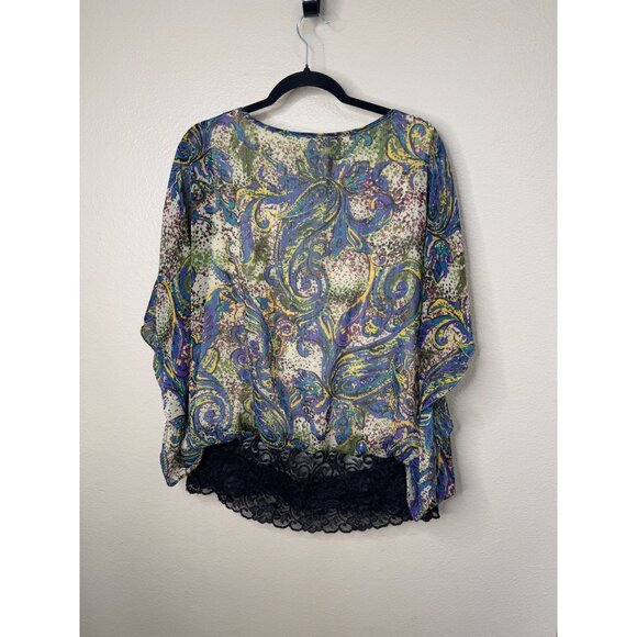 Dressbarn Women's Blue Blouse Size 18/20 short sleeve‎ round neck lace - Picture 6 of 7